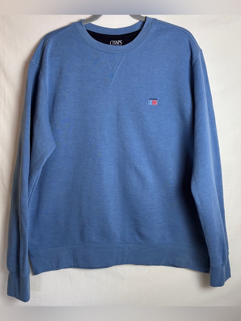 Chaps Mens Large Everyday Fleece Sweatshirt Light Blue Embroidered Logo Crewneck